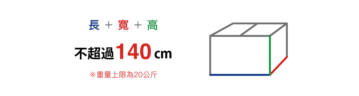 長+寬+高 不超過140cm